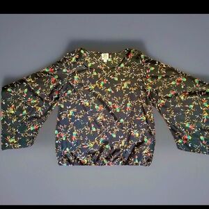 IVY JANE Blouse Womens Small Multicolor Bird Print Kimono Sleeve Elastic Waist